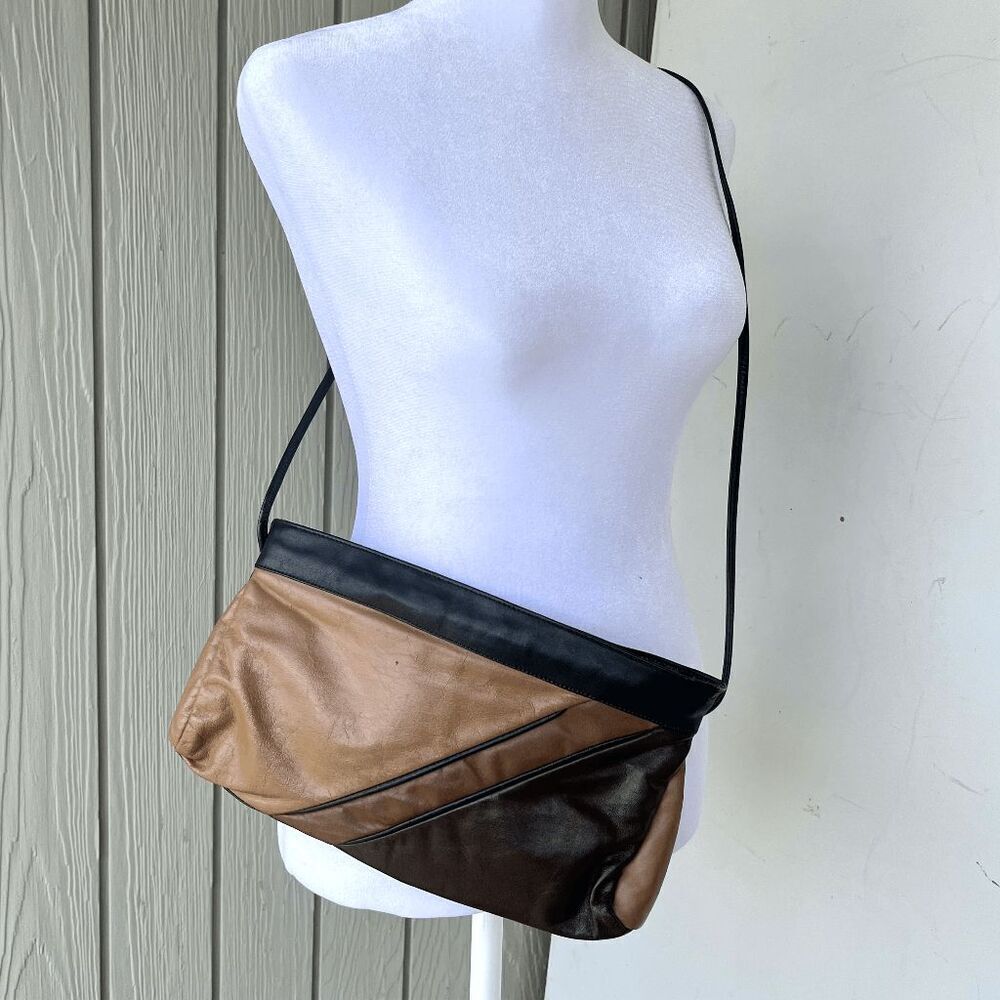Vintage 70s Juliette Originals Leather Colorblock Crossbody Bag Purse